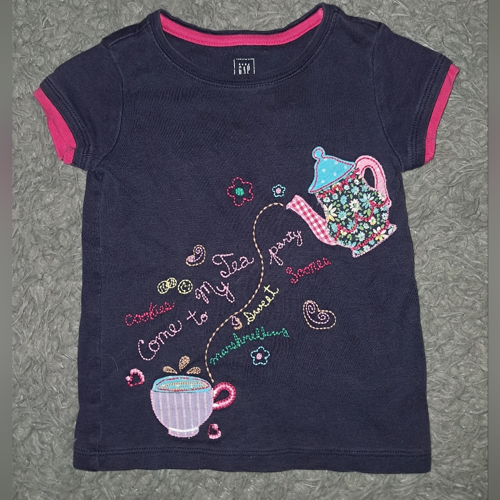 GAP Blue and Pink Short Sleeve Tees with Tea Party